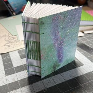 Cosmic Green and Blue Patterned Handmade Blank Journal